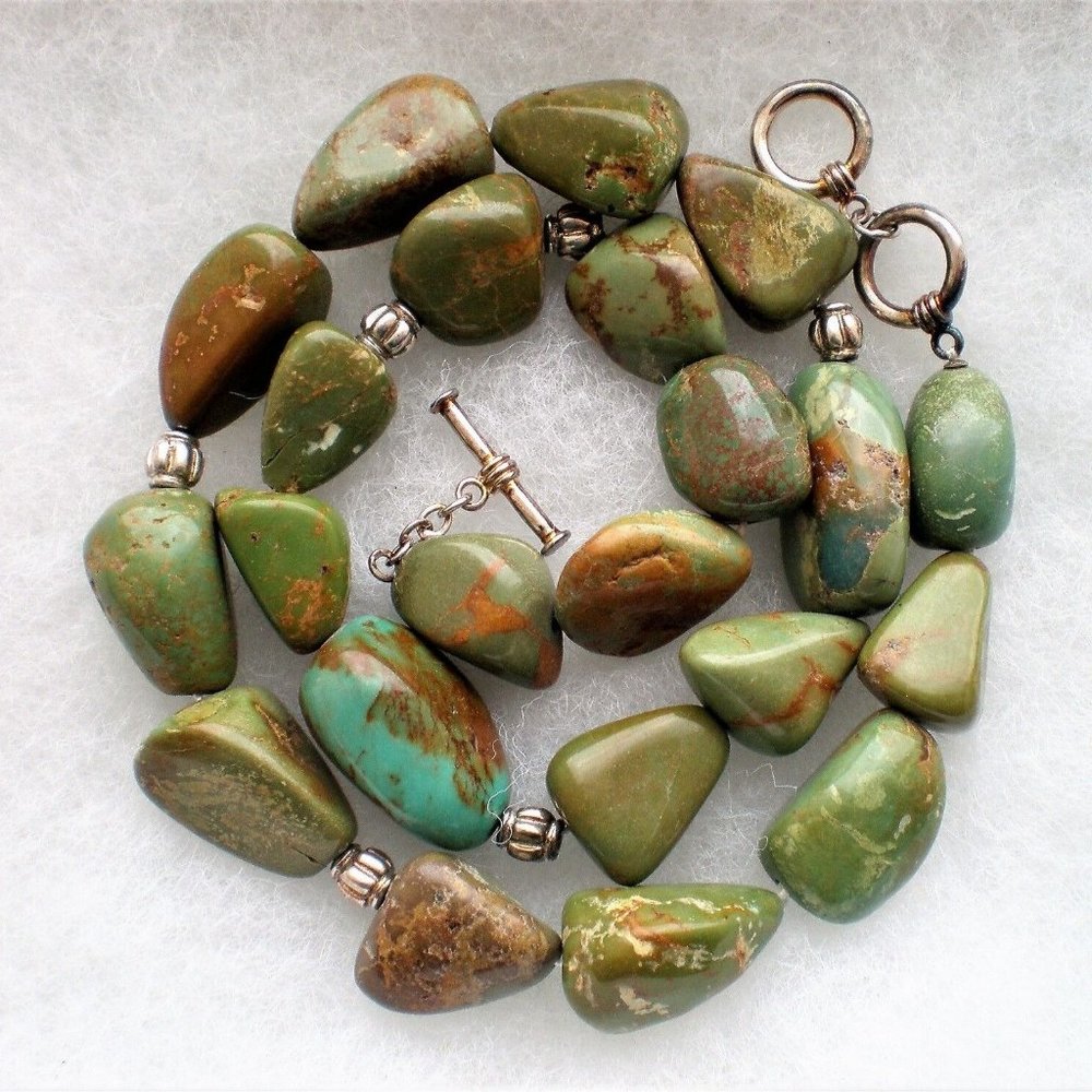 Designer Silpada Sterling Silver Calico Green Turquoise Beaded Necklace